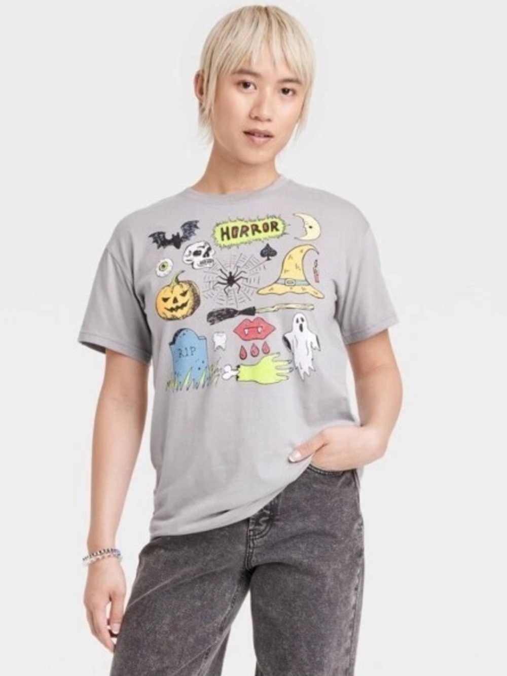 MODERN LUX POP ART HORROR T-SHIRT - GRAY VARIOUS SIZES (NEW WITH TAGS) A25